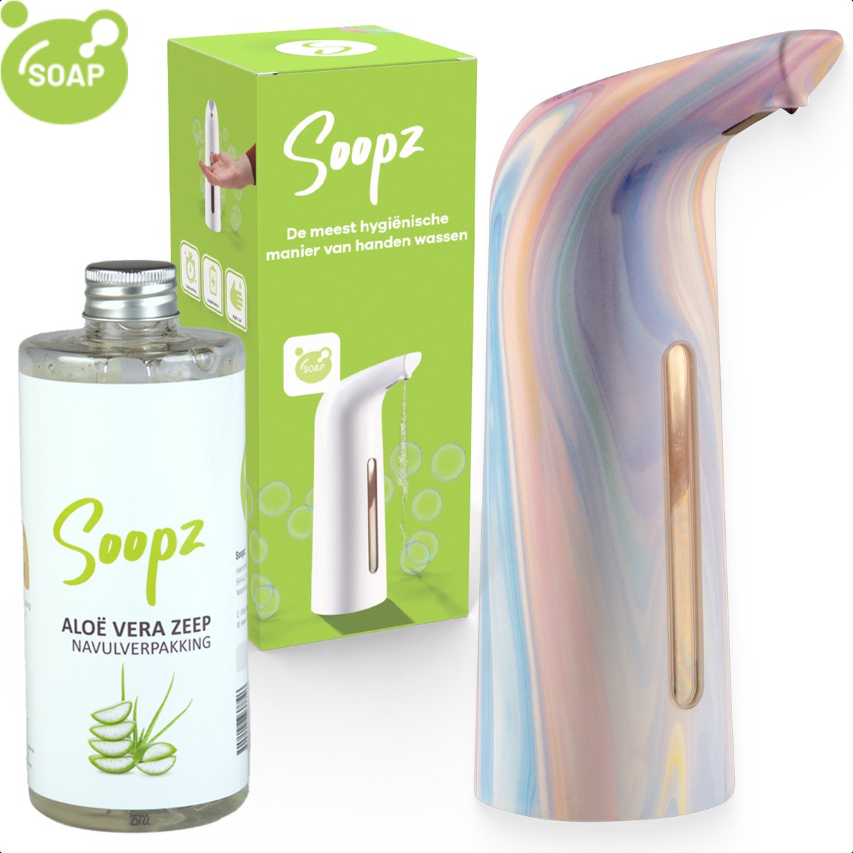 Soopz Automatische Zeepdispenser – Paars – Purple Fusion Elegance – Zeeppompje met Bewegingssensor – Met Aloë Vera Zeep