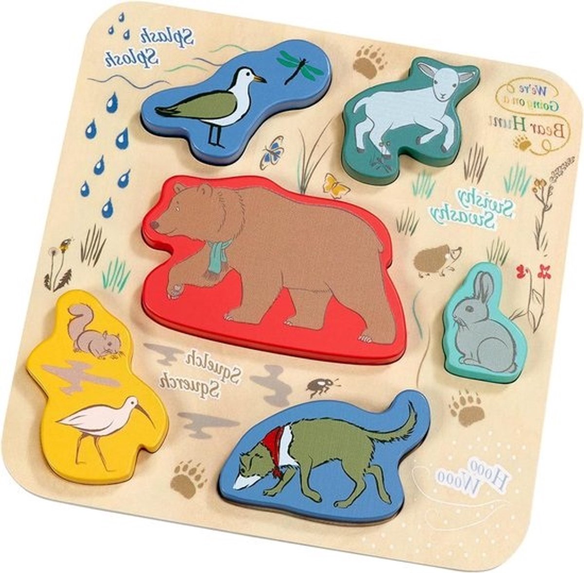 Houten Puzzel - Dieren Puzzel - Leren Spelen - Klassiek Verhaal Thema - 22.2 x 22.2 cm - Bruin Oranje