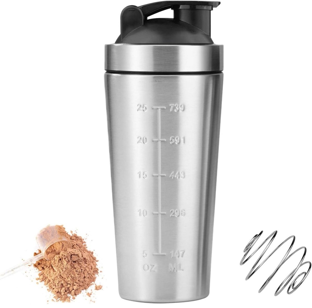 SSTRWGOOD Rvs-eiwitshaker – Inclusief mengbal – 750 ml – Rvs-shaker – Fitnessshaker geschikt voor eiwitpoeder en sportdranken