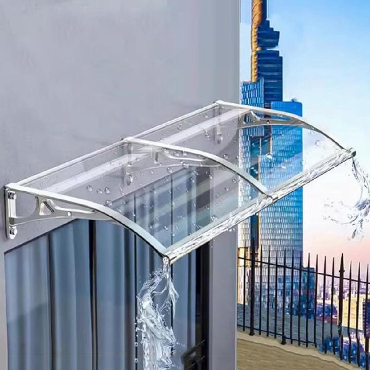 Raamluifel Deurluifel - Regen Schuilplaats - Buitenbescherming - UV-Bestendig Polycarbonaat - 120x210cm - Transparant paneel met grijze beugel