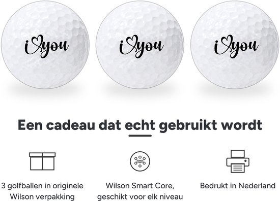 Golfballen I Love You Zwart - Valentijn Golf Cadeau - 3 stuks - Wilson - Bedrukte Golfballen — afbeelding 2