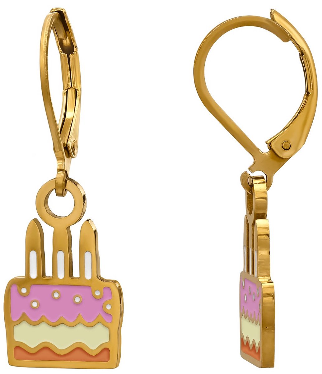 Joy|S - Taart bedel oorbellen - Brisure sluiting - Chirurgisch staal - ip/pvd gold plated - verjaardagstaart met leverback - verjaardag kinderoorbellen