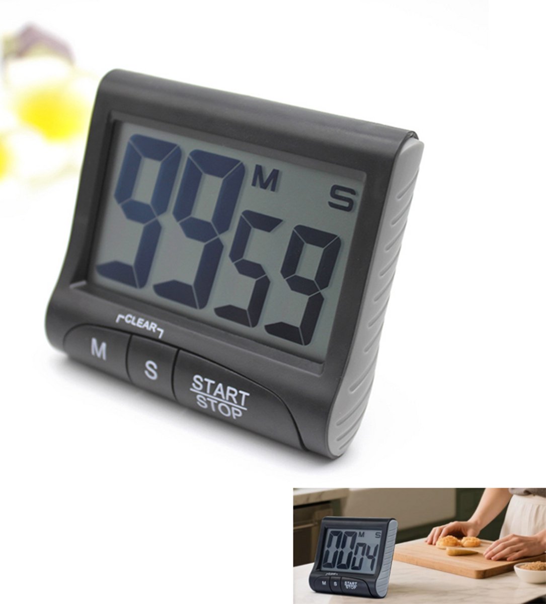 Keukentimer - Digitale timer - Magnetische achterkant - Elektronische timer - Luid alarm - Tijdmanagement - Bakhulpmiddel - Met aftel- en geheugenfunctie - Geschikt voor koken, lunchpauzes, schoonheidsbehandelingen, studeren, enz. - 7,5*7*2cm - Zwart