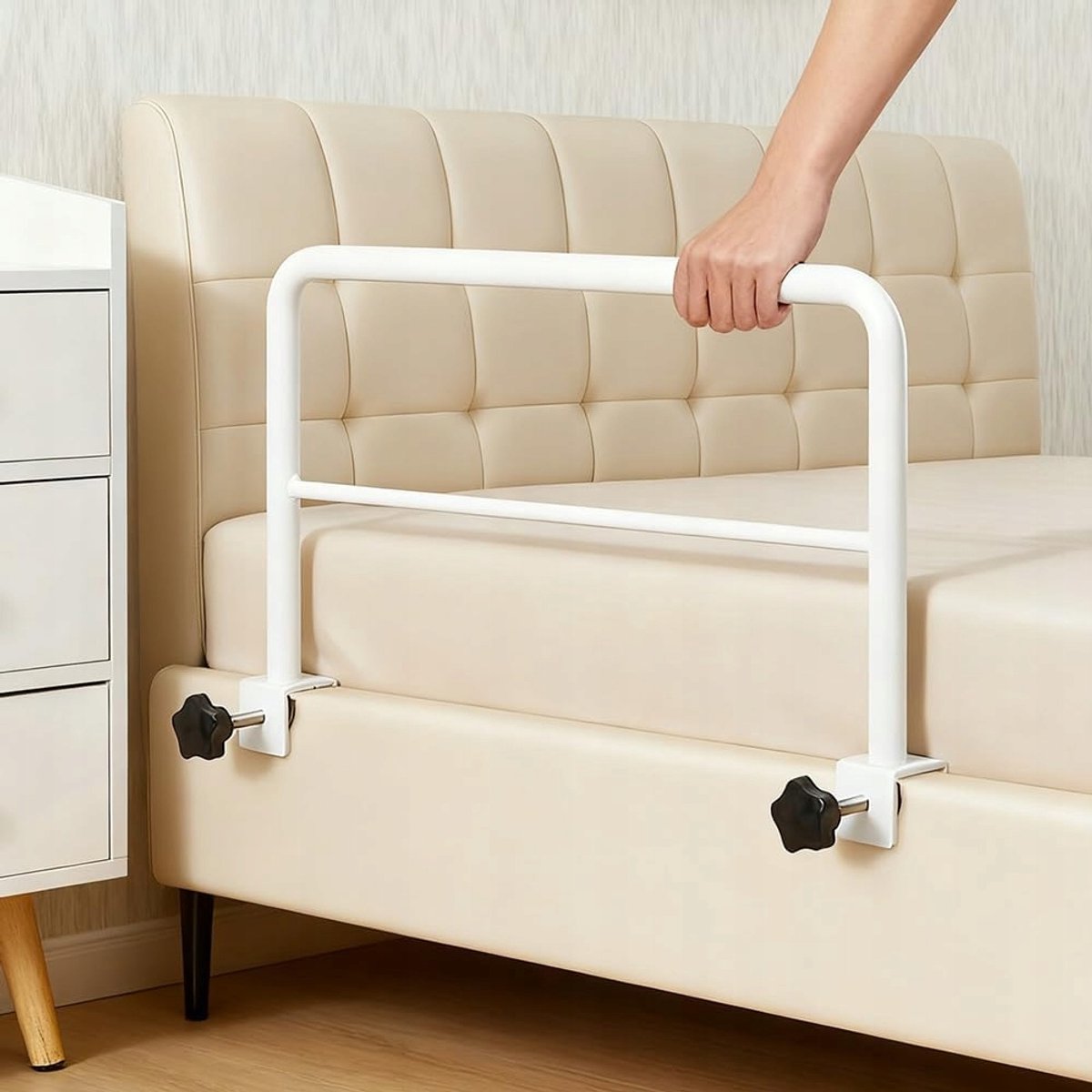 Bedbeugel - Bedhekje - Bedrek - Bedsteun - Bedhulp - 50x30 cm - 2-in-1 - Opstahulp & Valbescherming - Voor Bedframes 18-40 mm - Geen Boren - Bedhulp - Voor Ouderen & Zwangeren & Gehandicapten