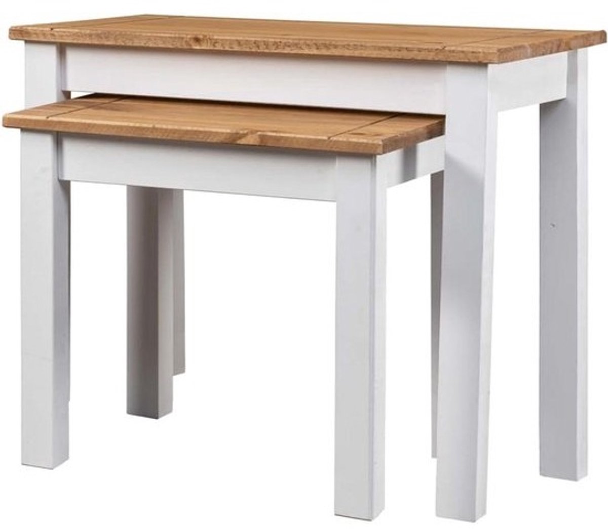 Bijzettafels Set - Houten Tafels - Woonkamer Decoratie - Handgemaakt Massief Hout - 2 Stuks - Wit