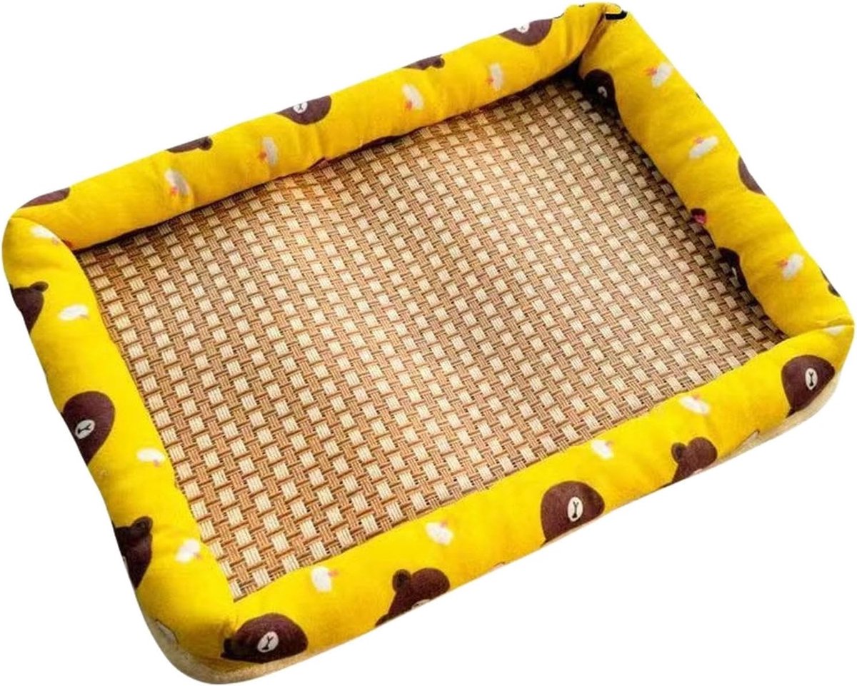 katten- en anti-kras, anti-bijt, koelbed, opgewaardeerd model - koel (gele beer) + speelgoed ☆ - vergroten maat 66 x 50 (aanbevolen om minder dan 35 kg te zijn) ☆