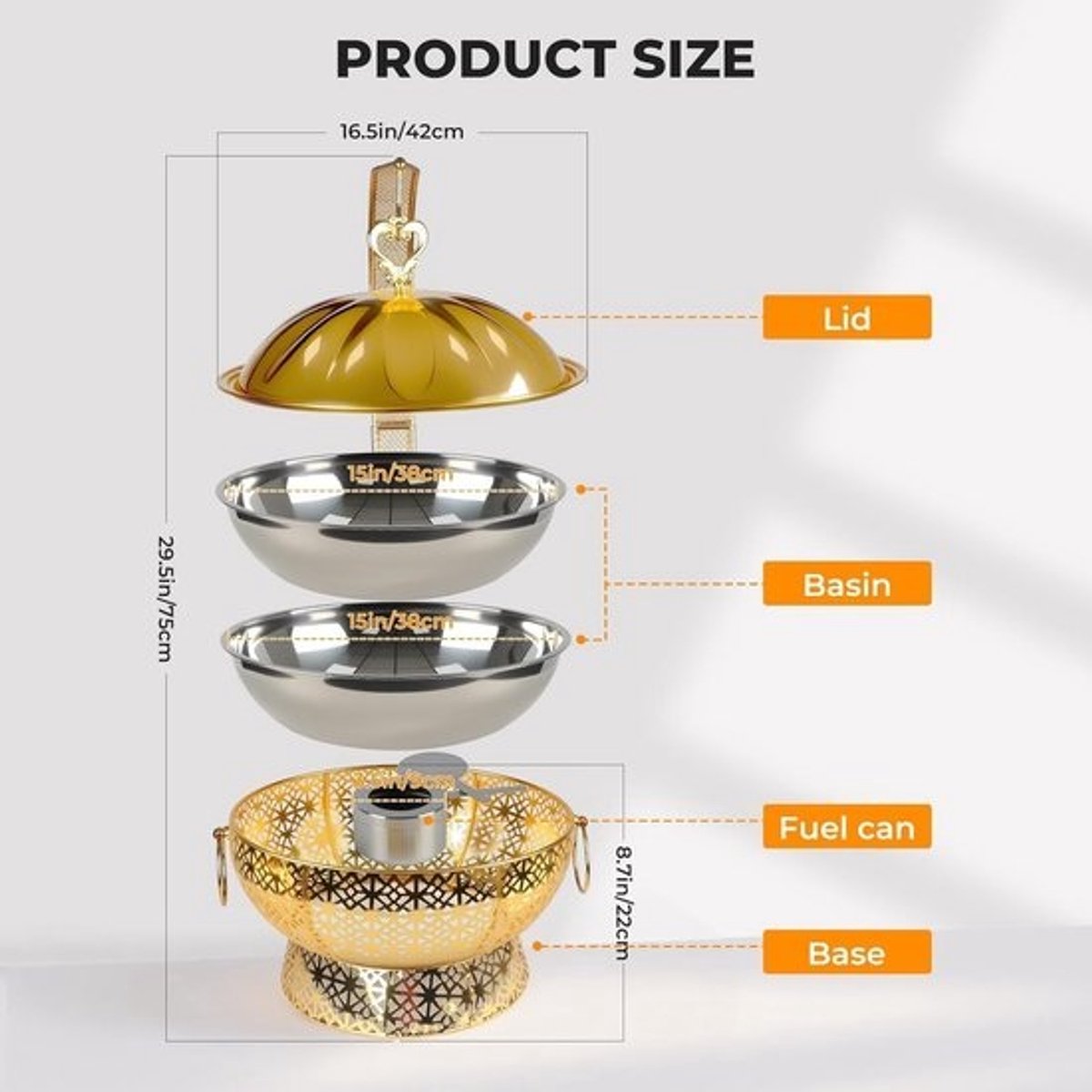 Voedselverwarmer Buffet - Warmhoudbak Set - Feesten Gelegenheden - Gouden Roestvrij Staal - 8 Liter Capaciteit - Goud