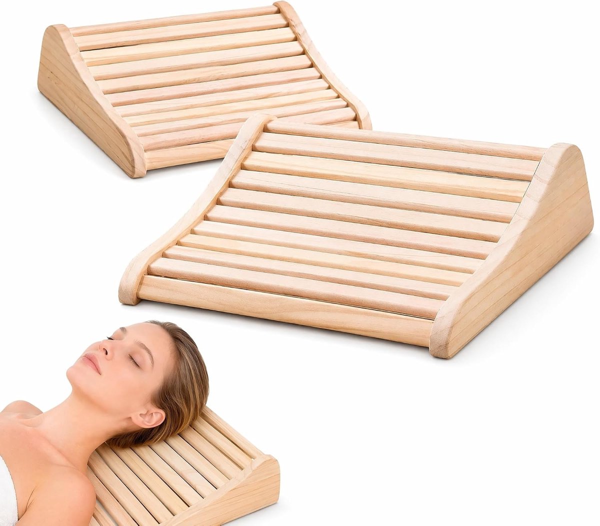2 stuks sauna-hoofdsteunen van hout, ergonomische saunakopsteun met antislipbasis en optimale ventilatie, 37 x 33 x 10 cm, grenenhout, neksteun voor Finse sauna, infraroodcabine en stoombad