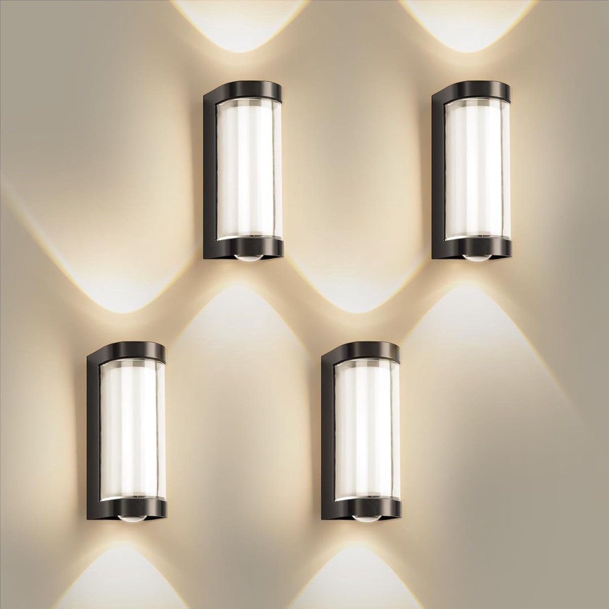 LOVHAUS 4 Stuks LED Buitenwandlampen – Zwart – IP65 – Up & Down Licht – 3000K