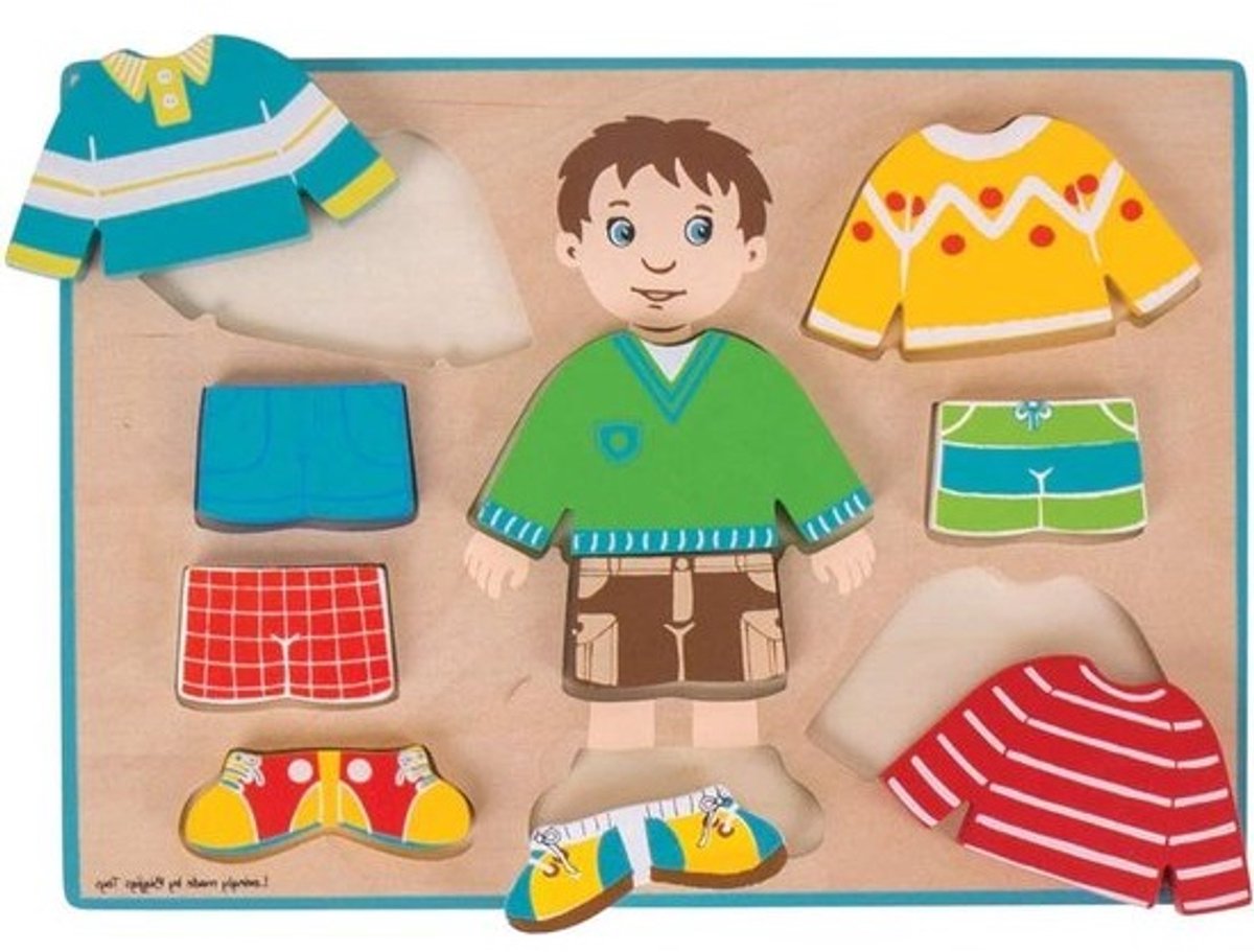 Houten Kleedpuzzel Jongen - Mix en Match Puzzel - Kinderen Leren Aankleden - Dikke Houten Stukken - 10 stuks - Multicolor