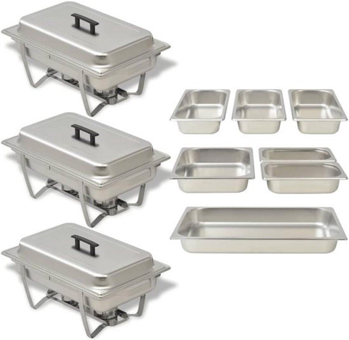 Rechaudset Roestvrij Staal - Voedsel Warmer - Buffet Warm Houden - 3 Delige Set