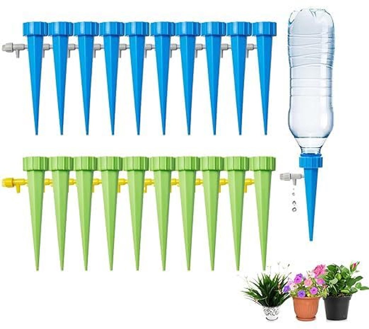 20 stuks druppelirrigatieset, automatische irrigatie fles met verstelbaar controleventiel, plantenbewateringssysteem voor tuin, binnen en buiten
