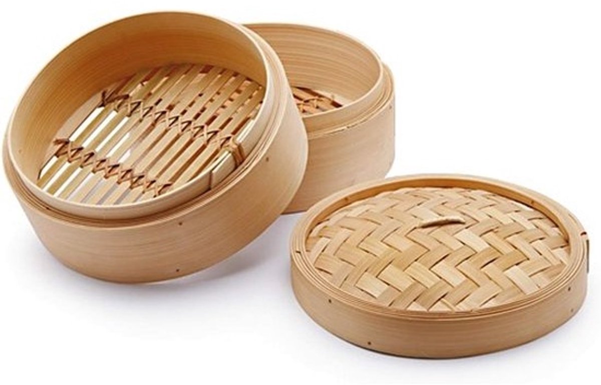 Oosterse Stoompan in Bamboe - 3 Delig Set voor Gezond Koken