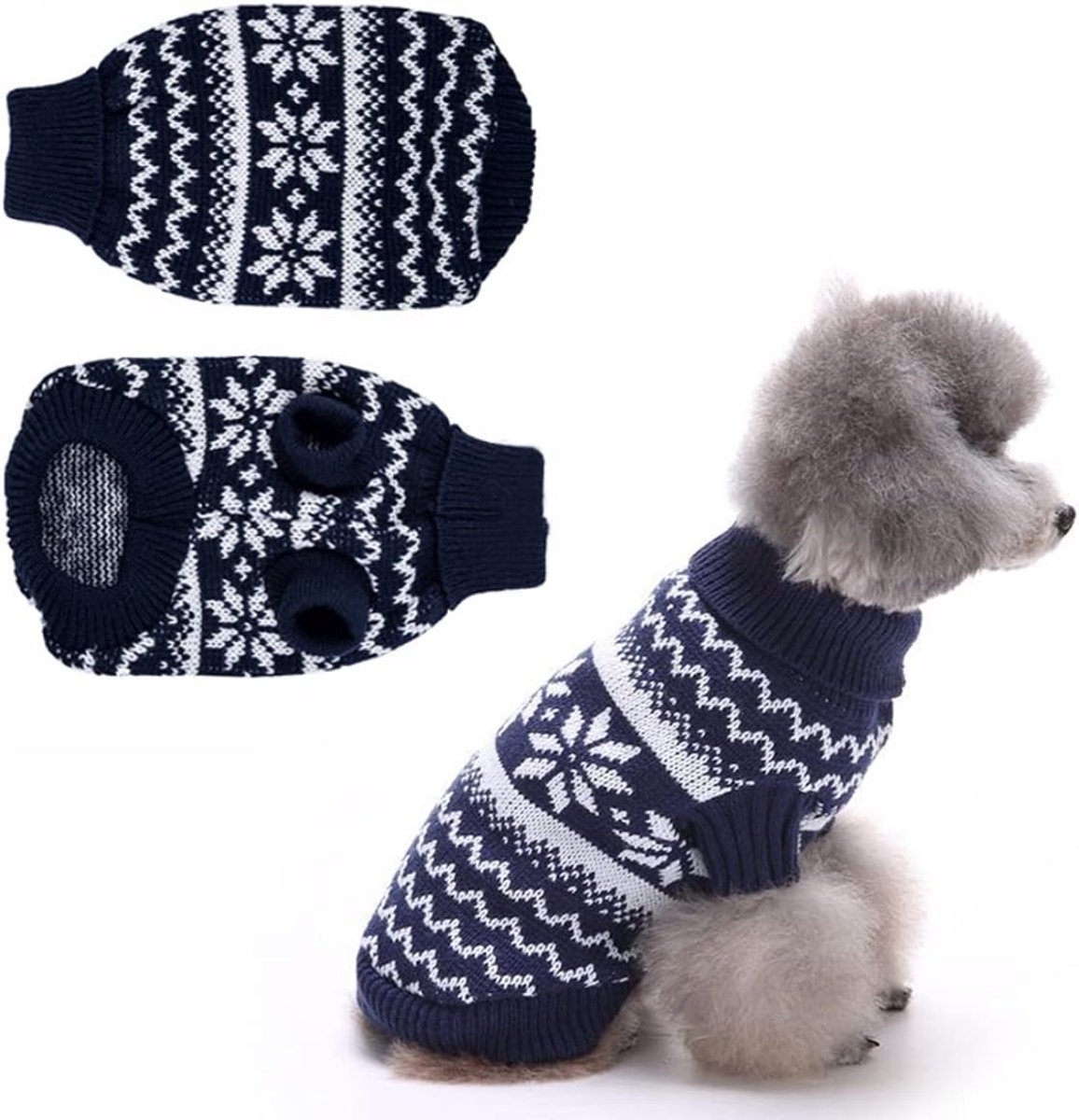 Kersttrui voor kleine honden, kersttrui, hondenkersttrui, kersttrui voor kleine hond, gebreide trui voor honden (S-blauw)