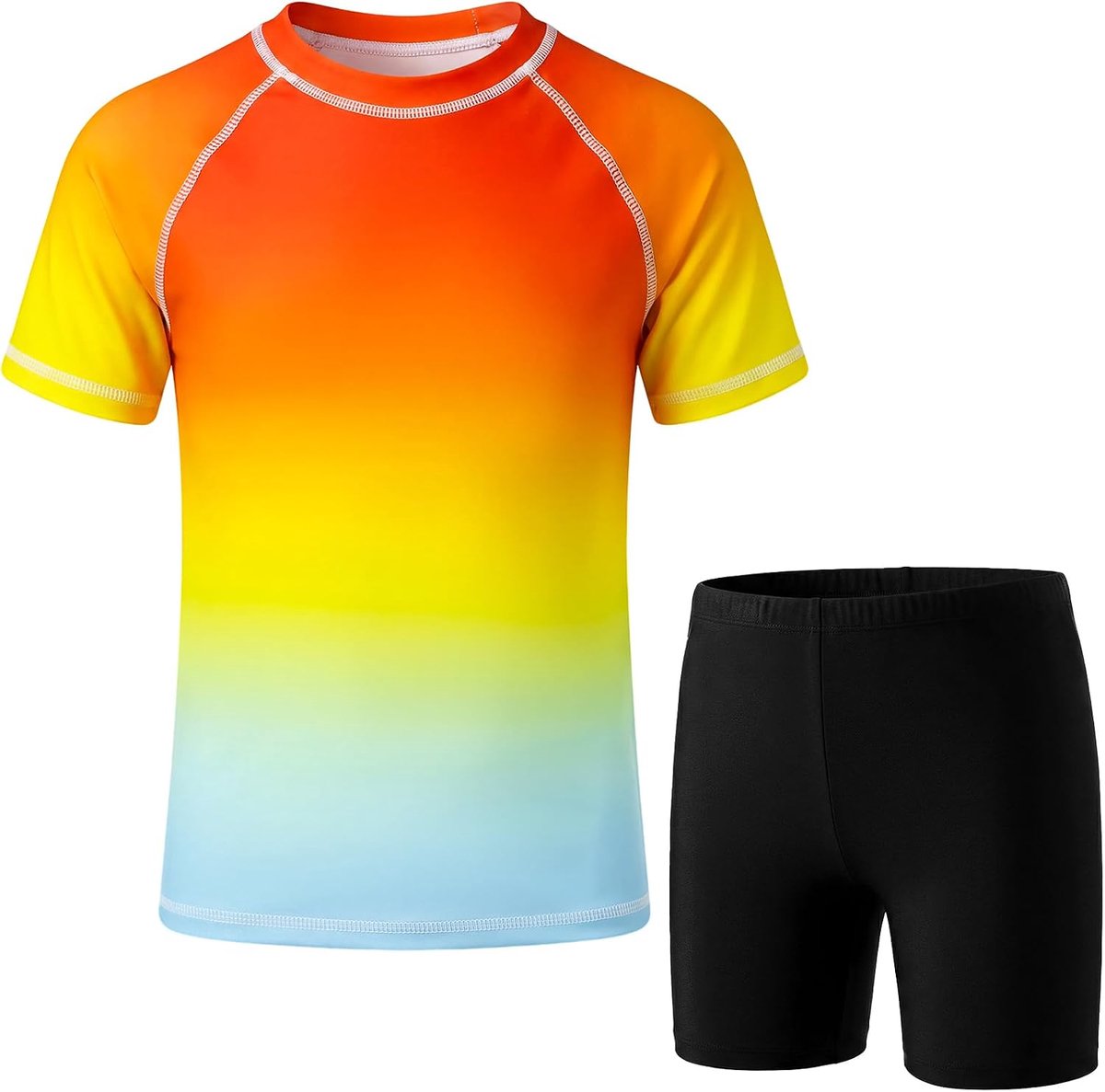 2-Delig Kindershirt En Zwembroek Sneldrogend Zwempak Uv-Bescherming Korte Mouwen Rash Vest Zwemshort Set Zomer Strand Zwemkleding Voor Kinderen Van 3-11 Jaar