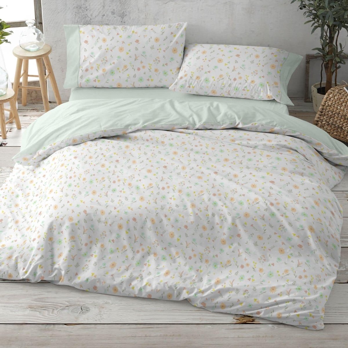 Blanco Bedrukte dekbedovertrekken, 180 cm breed bed (+ beschikbare maten), design 538, mintkleur (180 x 190/200 cm)