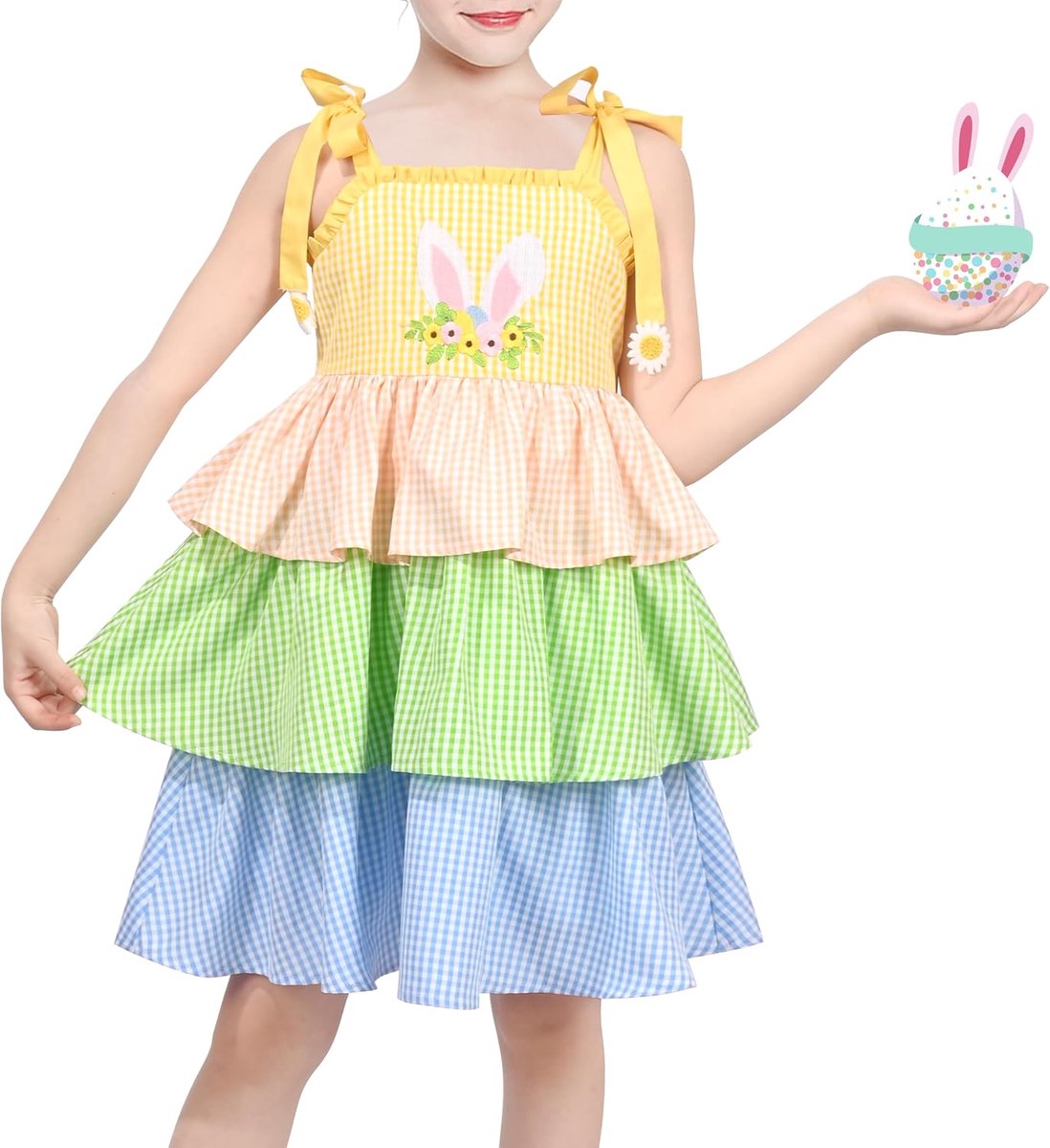 Jurk Spaghetti Gingham Roes Licht Plaid Boog Moe Gewoontjes 4-8 jaar