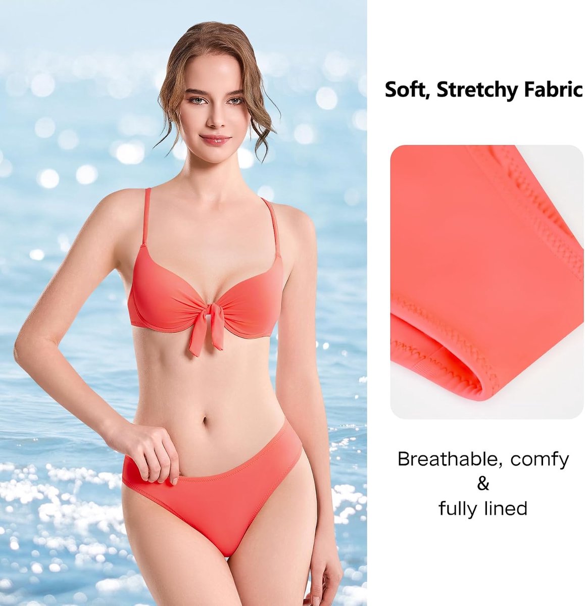 Tie-Knot Bikini Set – Gewatteerd Tweedelig Badpak met Verstelbare Bandjes