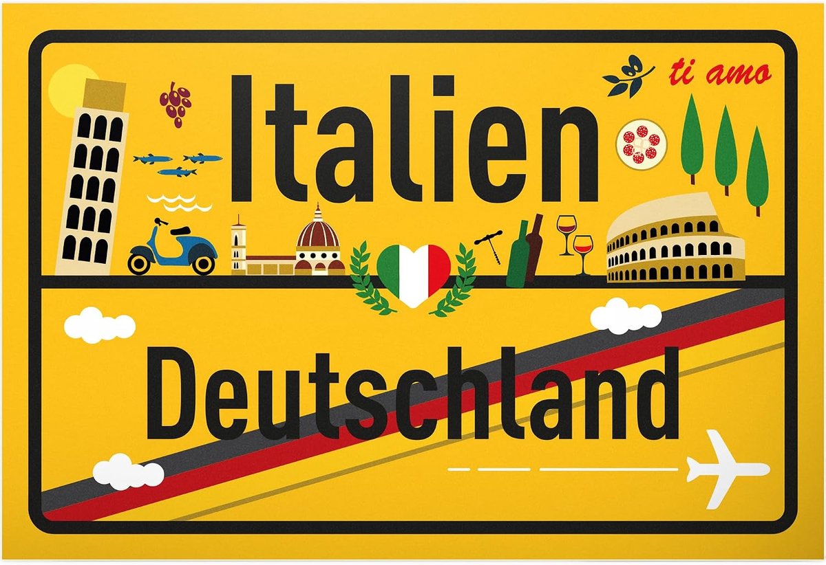Italië Duitsland plaatsbord - kunststof bord 30 x 20 cm - cadeau-idee cadeaubon reizen vakantie reisvoucher mannen en vrouwen geldgeschenk afscheidskaart cadeau-idee decoratieve kaart