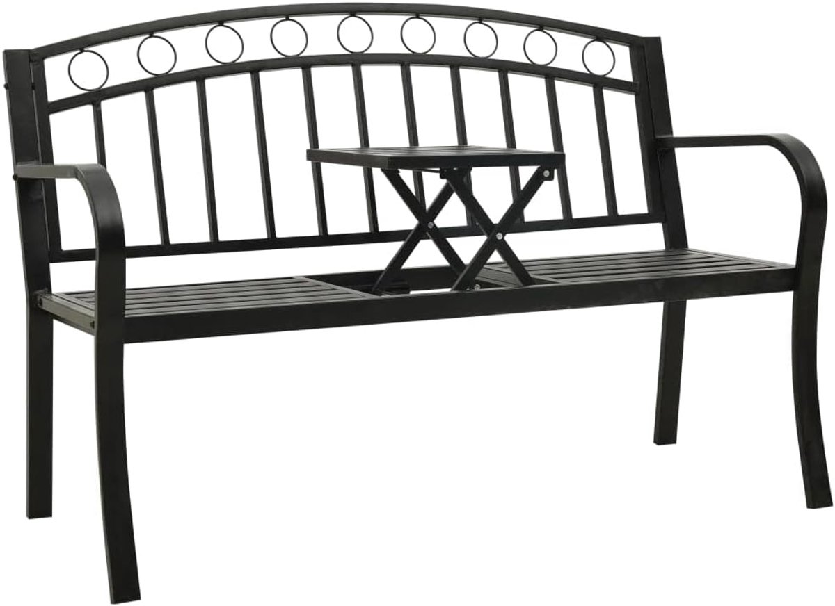 Tuinbank met tafel, zwart, 120 cm, staal, gazonbank, tuinbank, parkbank, terrasbank voor gazons, tuinen, paviljoens