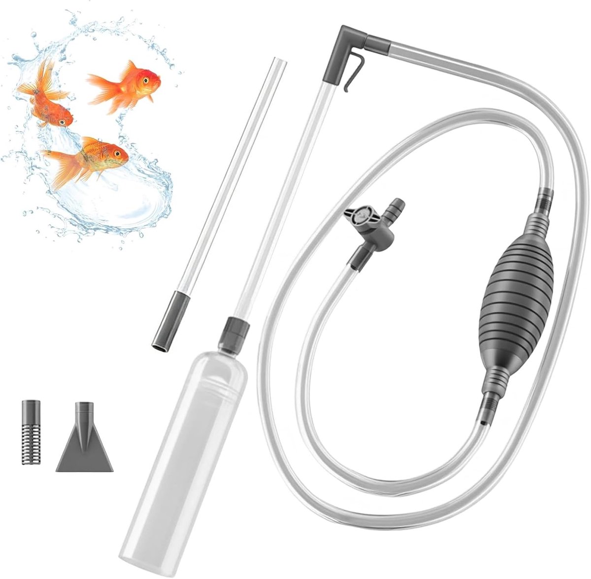 Mulmzuiger voor aquarium, 3 meter professionele reinigingsset voor waterverversing en bodemreiniging met afsluitkraan, 3-in-1 zuiger voor grind, zand en mulm, extra lange slang voor kleine en grote