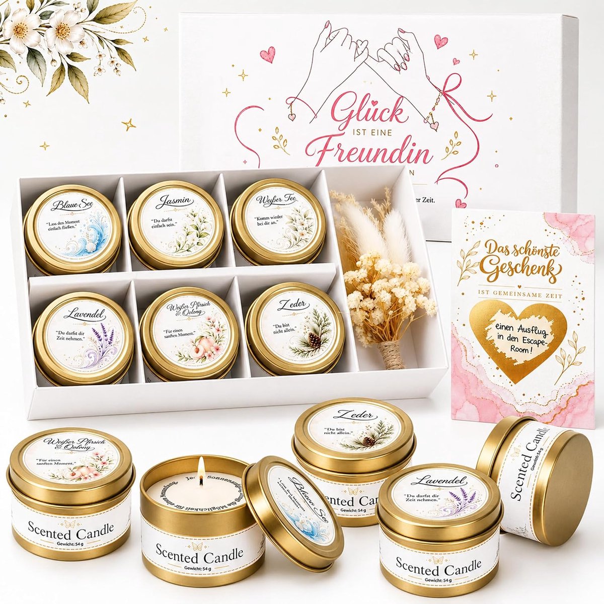 Cadeaus voor vrouwen geurkaarsen cadeauset met boodschap bij het branden