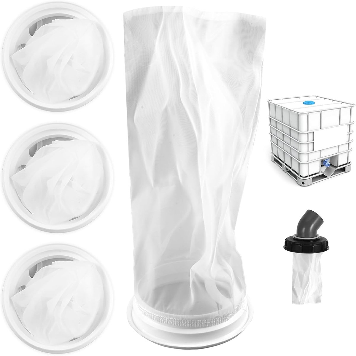 4 Stuks IBC Dekselfilter Nylon Filter, 25 cm Regenwaterfilter, 200 Mesh Nylon IBC-filterdeksel met Boog, IBC Filterdeksel voor IBC-regenwatertanks, Waterbehandeling en Industriële Filtratie