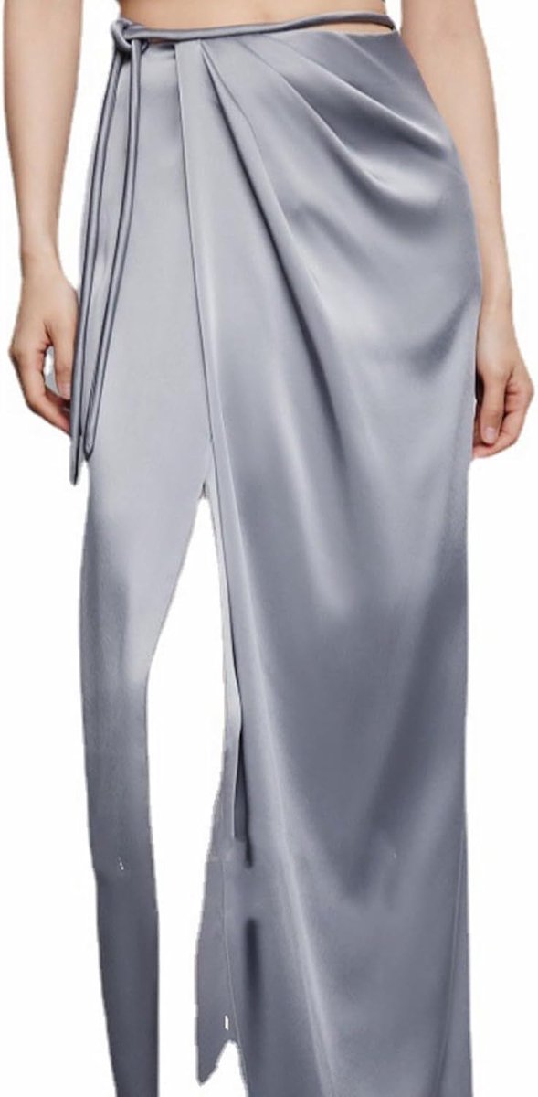 Acetaat Koele Rok - Zomer Satijn Glanzende Drape Ronde Touw Wapperende Geplooide Split Rok, Lichte En Elegante Drape Heupomhullende Zachte Huidvriendelijke Paraplu Rok,Grey,Xs