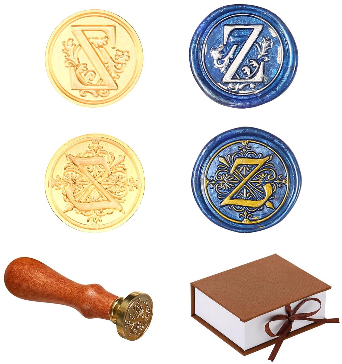 2 stuks retro alfabet wax zegel eerste vintage 26 letters messing zegel stempel met afneembare houten handvat voor festivaluitnodigingen, kaarten, geschenkverpakking decoratie-Z