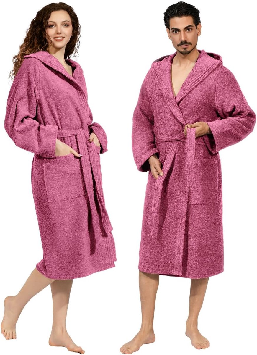 Badjas voor dames en heren met capuchon, badstof van 100% katoen Oeko-Tex, zacht, absorberend, Italiaans design