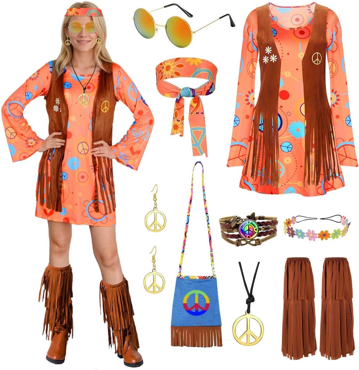Hippiekostuum voor dames, hippie-outfits en accessoires, jaren '70