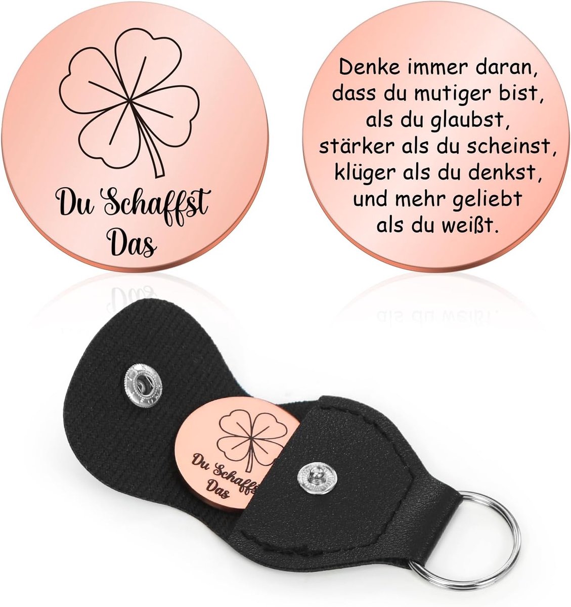 Du Schaffst Das Glücksbrenger, klaverblad geluksbrenger, pocket hug, opbeurende geschenken, kleine cadeaus voor de eerste schooldag, examen, eindexamenfeest, herstel festivaldecoratie