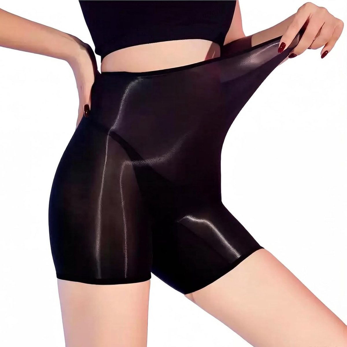 Damesshorts, olieglans, hoge taille, stretch, sexy, olieglans, ondergoed, hotpants