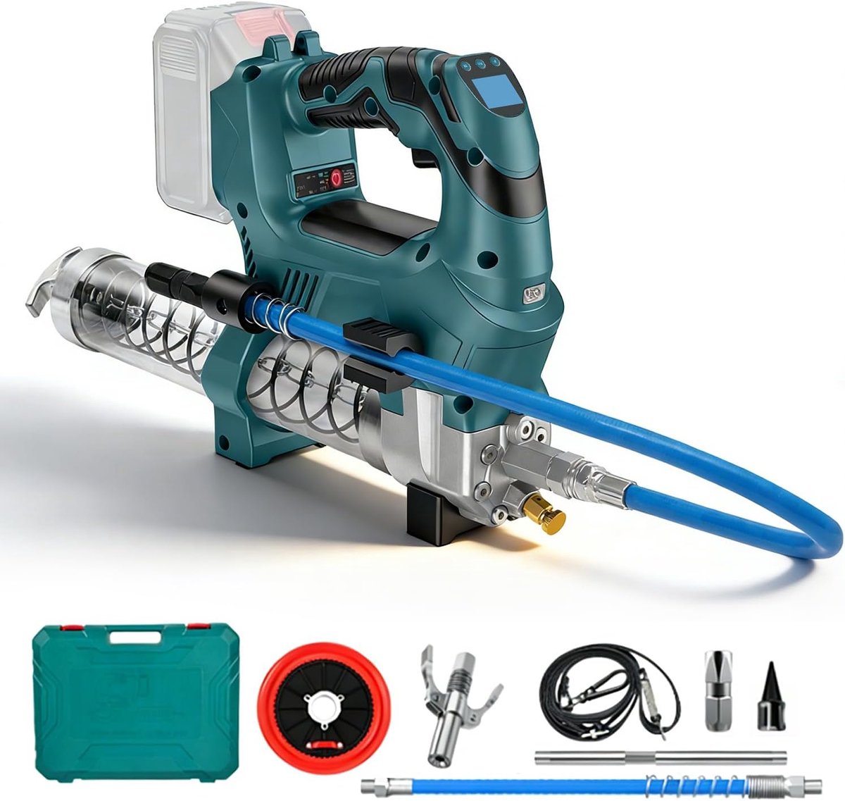 Vetpers, 12000 psi, compatibel met Makita 18 V batterij (zonder accu), met 60 cm hogedrukslang, digitaal display, kwantitatieve functie, voor vrachtwagens, doe-het-zelf, bouwwerken en