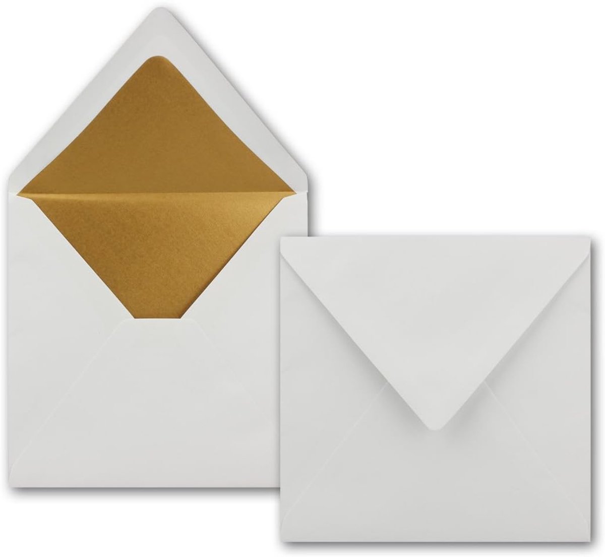 50 vierkante enveloppen 16,5 x 16,5 cm in wit met goudkleurige zijdevoering, natte plakrand enveloppen - 120 g/m² NEUSER PAPIER