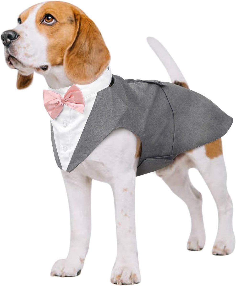 Hondensmoking, hondentrouwpak en bandana set, huisdierenkleding, puppy formeel shirt met verwijderbare vlinderdas, hondenkostuum voor kleine, middelgrote en grote honden, outfit voor feest, verjaardag, festival