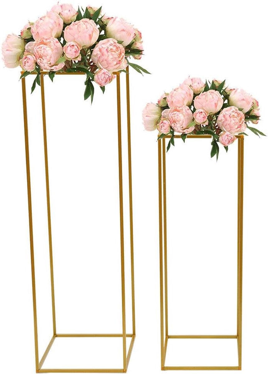 2 stuks bloemenkruk, metaal, goud, 80 cm + 100 cm, afneembare bloemenzuil, bloemenstandaard, bijzettafel voor bruiloft, feest, huisdecoratie, geometrische middenstukken, bruiloft,