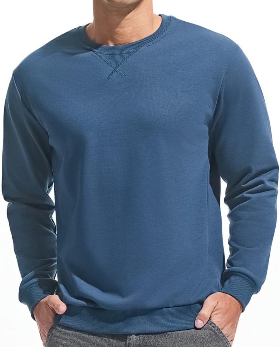 Heren sweatshirt met ronde hals basic pullover lange mouwen vrije tijd sport shirt