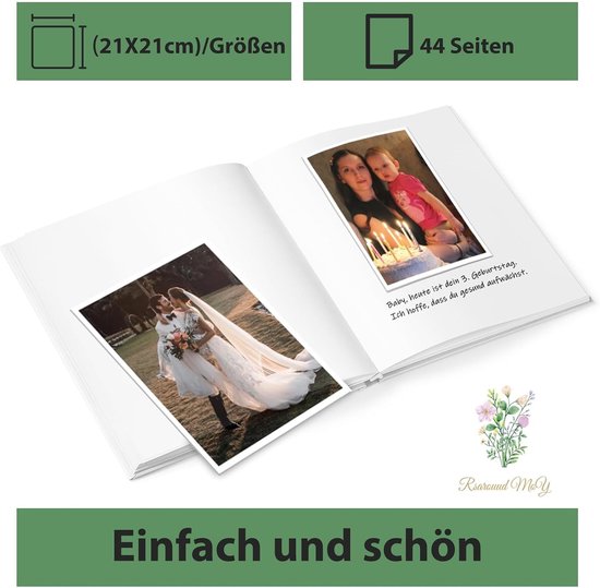 Gastenboek, blanco, met 40 mooie stickers en 44 dubbelzijdige pagina's, premium dik papier, afmeting 21 x 21 cm, gastenboek, hardcover, bruiloftsgastenboek voor bruiloften, verjaardagen — afbeelding 4