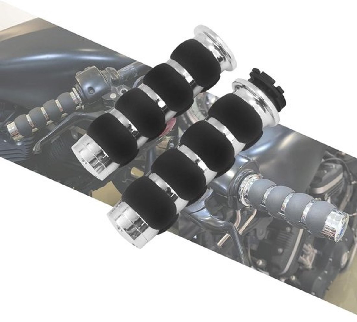 Motor Stuur Grips - Handvatten Motorfiets - Comfortabel Rijden - Antislip Rubber - 25 mm - Chroom
