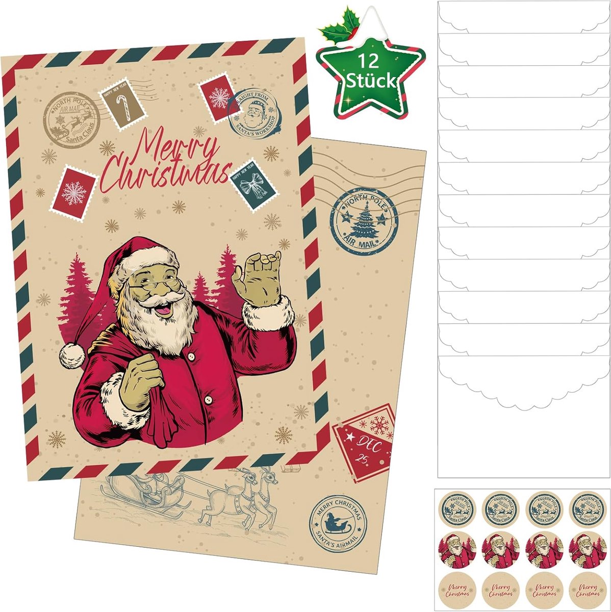 Dailygoods- Kerstkaarten Set 12 Stuks - Kerstkaarten met Enveloppen - Nostalgische Wenskaarten - Vrolijke Kerstkaarten - Hoogwaardig Papier - Inclusie