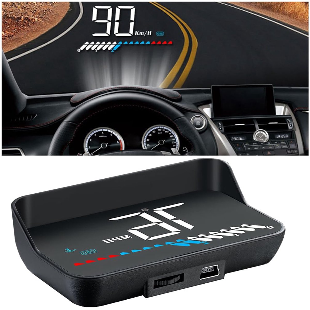 Dailygoods- Head-Up Display Universeel - Snelheidsmeter GPS - Dual Systeem - Hoge Temperatuurbestendigheid - 53 x 90 x 26 mm - 1 Stuk