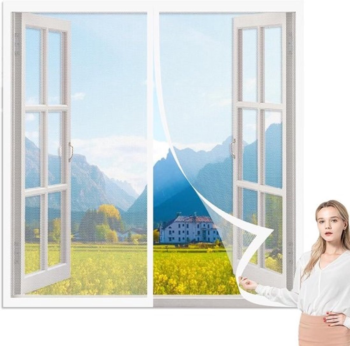 Raamhor - Muggennet - Ongedierte buiten - Automatische sluiting - 139x185 cm - Wit