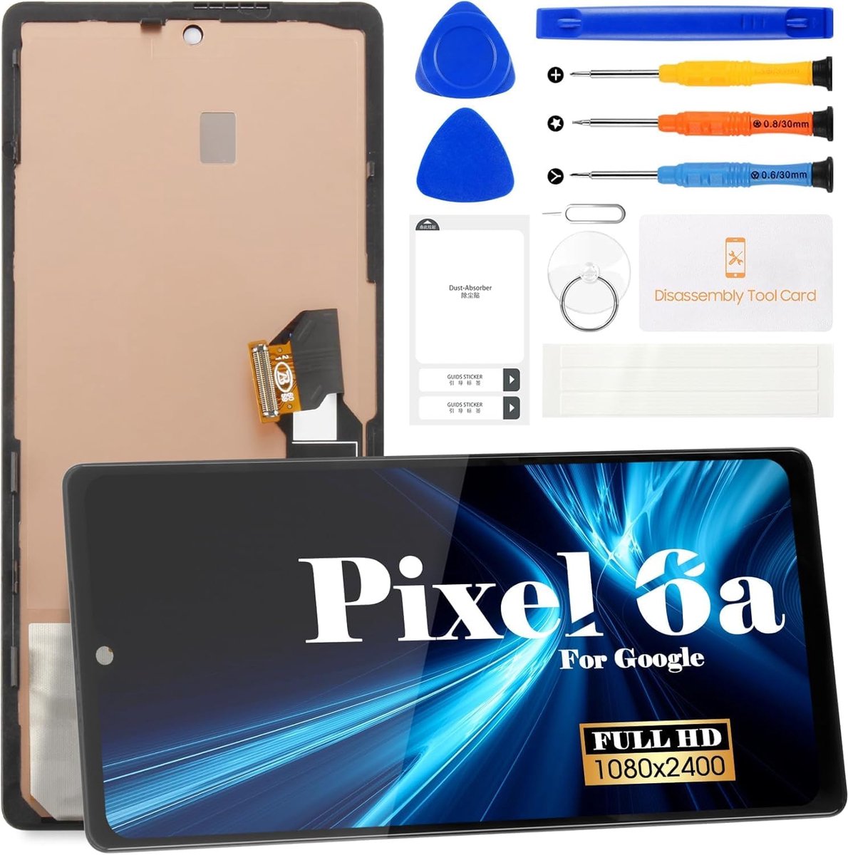 Voor Google Pixel 6A Lcd scherm Voor Google Pixel 6A Screen Vervanging Voor Google Pixel 6A GX7AS GB62Z G1AZG GB17L Digitizer Touch Screen Montage Reparatie Met Frame (Zwart)