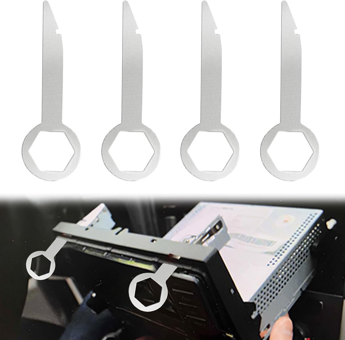 Ownkim 4 Pieces Car Radio Release Tools, Release Key, Car Radio Disassembly Tool - Compatible with a Variety of Car Brands (Silver)