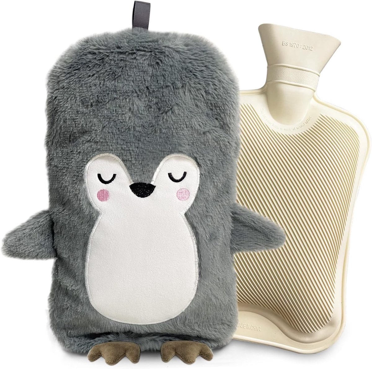 Warmwaterkruik - Pinguïn - 2 L - Siliconen Warmwaterzak met Zachte Fleece Hoes - Voor Comfort en Warmte