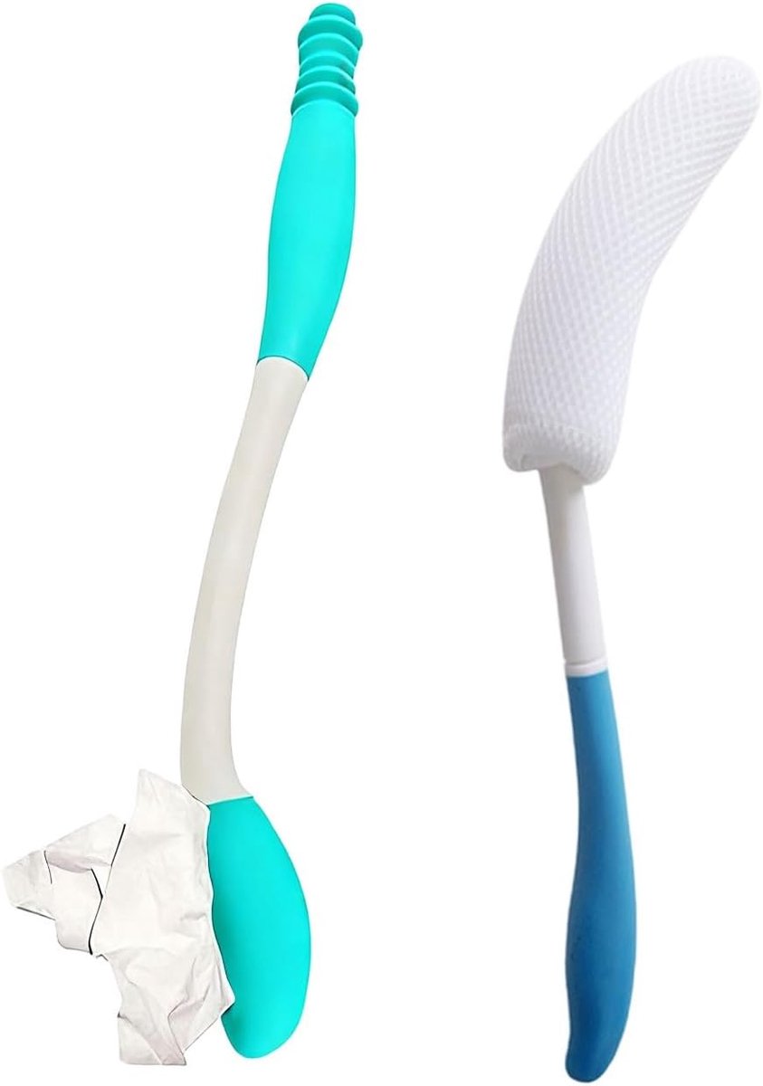 Dailygoods- Toiletwisser Hoogwaardig Kunststof - Doucheborstel - Lange Steel - Grip Inkeping - Voor Gehandicapten - Ondersteunt Zelfstandigheid - Afve