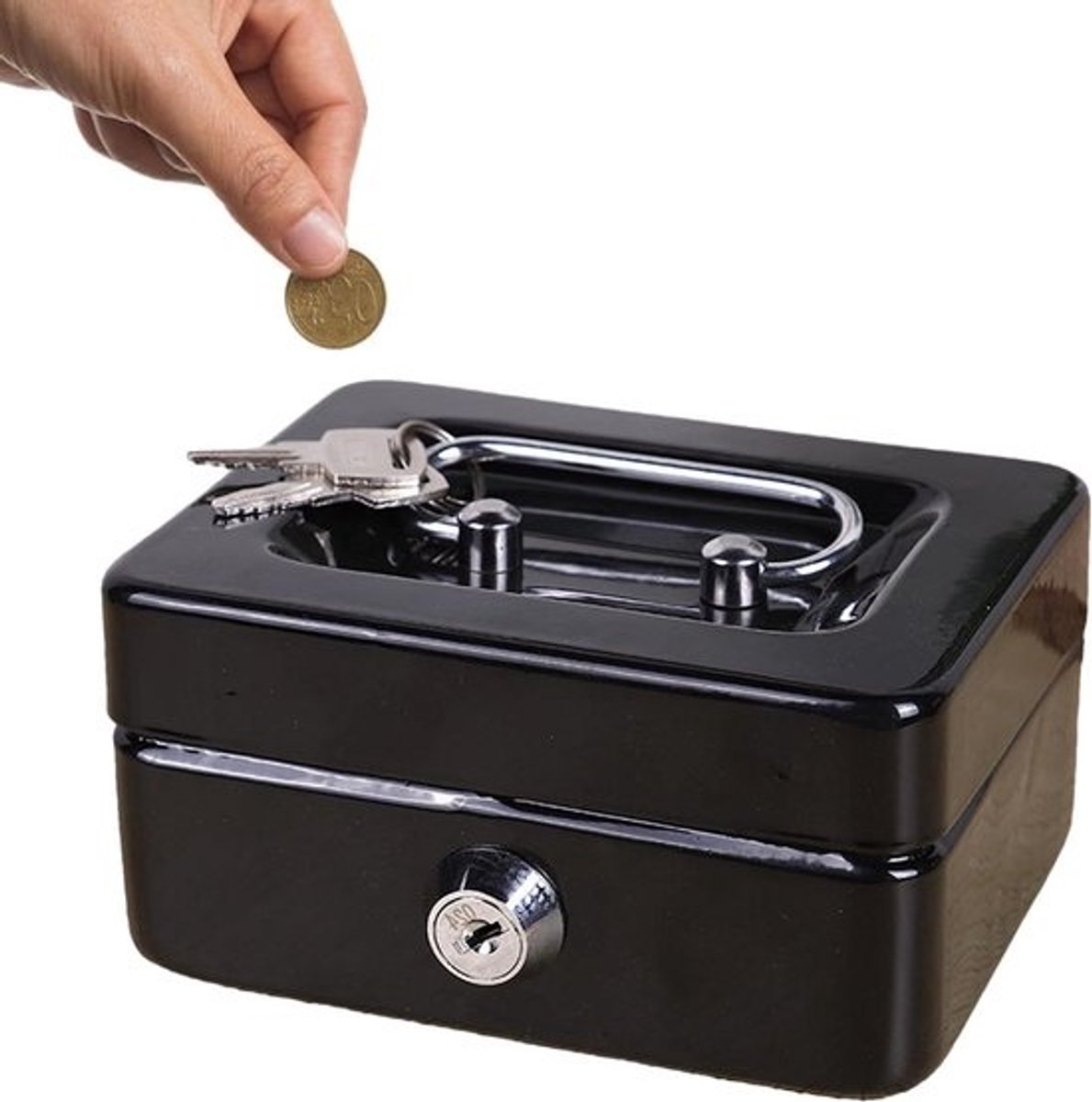 Geldkist met slot - Mini kluisje - Veilige opslag - Stevig handvat - 10.5 cm breed - Zwart
