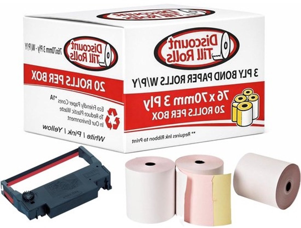 Printerpapier Rollen - Keukenbonnen Papier - Bestellingen Verwerken - Drievoudige Lagen - 50 Rollen 76x70mm - Wit Roze Geel