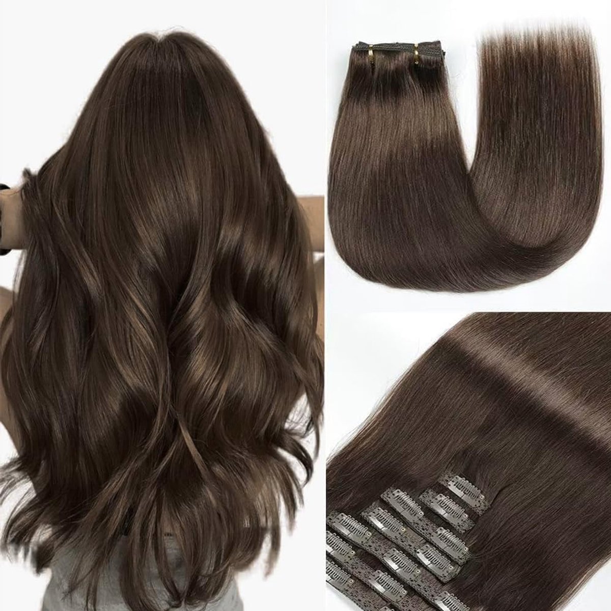 extensions echt haar 7 stuks 45 cm 120 g chocoladebruin onzichtbare donkerbruine haarextensies (18 inch, 2#)